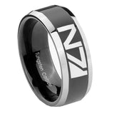 8mm N7 Design Beveled Edges Glossy Black 2 Tone Tungsten Men's Ring