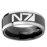 10mm N7 Design Beveled Glossy Black 2 Tone Tungsten Engagement Ring