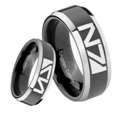 8mm N7 Design Beveled Edges Glossy Black 2 Tone Tungsten Men's Ring