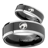 His Hers Thundercat Beveled Edges Glossy Black 2 Tone Tungsten Mens Ring Set