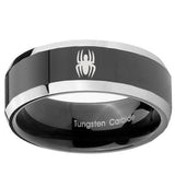 10mm Spiderman Beveled Edges Glossy Black 2 Tone Tungsten Carbide Engraved Ring