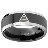 10mm Masonic Triple Beveled Glossy Black 2 Tone Tungsten Custom Ring for Men