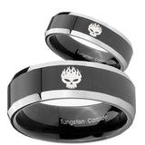 His Hers Offspring Beveled Glossy Black 2 Tone Tungsten Mens Ring Set