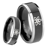 8mm American Atheist Beveled Glossy Black 2 Tone Tungsten Mens Ring Personalized