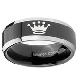 10mm Crown Beveled Edges Glossy Black 2 Tone Tungsten Mens Anniversary Ring