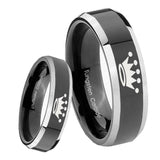 8mm Crown Beveled Edges Glossy Black 2 Tone Tungsten Mens Ring Personalized