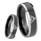 8mm Deathly Hallows Beveled Glossy Black 2 Tone Tungsten Men's Wedding Band