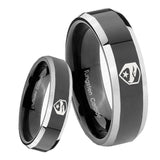 8mm GI Joe Eagle Beveled Edges Glossy Black 2 Tone Tungsten Men's Wedding Ring