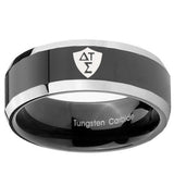 10mm Greek CTR Beveled Edges Glossy Black 2 Tone Tungsten Men's Engagement Band