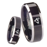 8mm Music & Heart Beveled Edges Glossy Black 2 Tone Tungsten Mens Wedding Band