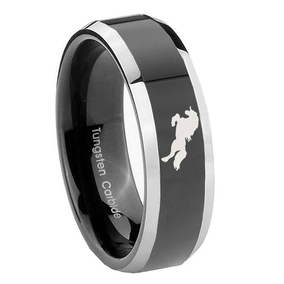 10mm Horse Beveled Edges Glossy Black 2 Tone Tungsten Men's Engagement Ring