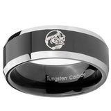 10mm Angry Baseball Beveled Glossy Black 2 Tone Tungsten Mens Promise Ring