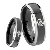 8mm Angry Baseball Beveled Edges Glossy Black 2 Tone Tungsten Wedding Band Mens