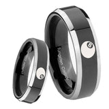 8mm 8 Ball Beveled Edges Glossy Black 2 Tone Tungsten Carbide Wedding Band Ring