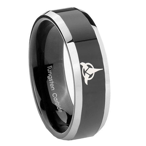 10mm Klingon Beveled Edges Glossy Black 2 Tone Tungsten Men's Wedding Band