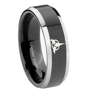 8mm Klingon Beveled Edges Glossy Black 2 Tone Tungsten Carbide Custom Mens Ring