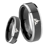 8mm Klingon Beveled Edges Glossy Black 2 Tone Tungsten Carbide Custom Mens Ring