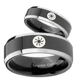 His Hers Magic The Gathering Beveled Glossy Black 2 Tone Tungsten Engraved Ring Set