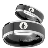 His Hers Magic Gathering Beveled Glossy Black 2 Tone Tungsten Men's Ring Set