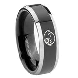 8mm Mario Boo Ghost Beveled Edges Glossy Black 2 Tone Tungsten Engraved Ring