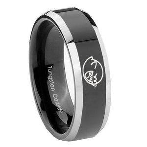 10mm Mario Boo Ghost Beveled Glossy Black 2 Tone Tungsten Personalized Ring