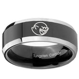 10mm Mario Boo Ghost Beveled Glossy Black 2 Tone Tungsten Personalized Ring