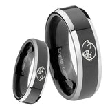 8mm Mario Boo Ghost Beveled Edges Glossy Black 2 Tone Tungsten Engraved Ring