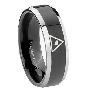 10mm Masonic Yod Beveled Edges Glossy Black 2 Tone Tungsten Rings for Men