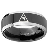 10mm Masonic Yod Beveled Edges Glossy Black 2 Tone Tungsten Rings for Men