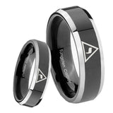 8mm Masonic Yod Beveled Edges Glossy Black 2 Tone Tungsten Men's Band Ring