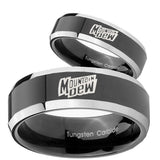 His Hers Mountain Dew Beveled Glossy Black 2 Tone Tungsten Men's Ring Set