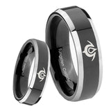 8mm Naga Beveled Edges Glossy Black 2 Tone Tungsten Mens Engagement Ring