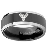 10mm Phoenix Beveled Edges Glossy Black 2 Tone Tungsten Carbide Bands Ring