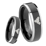 8mm Phoenix Beveled Edges Glossy Black 2 Tone Tungsten Mens Promise Ring