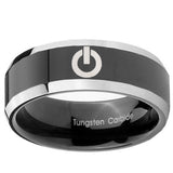 10mm Power Beveled Edges Glossy Black 2 Tone Tungsten Carbide Custom Mens Ring