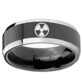 10mm Radiation Beveled Edges Glossy Black 2 Tone Tungsten Custom Ring for Men