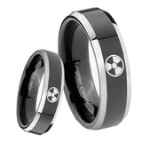 8mm Radiation Beveled Edges Glossy Black 2 Tone Tungsten Carbide Mens Ring