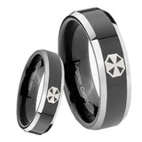 8mm Resident Evil Beveled Edges Glossy Black 2 Tone Tungsten Carbide Men's Ring