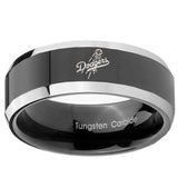 10mm LA Dogers MLB Baseball Beveled Glossy Black 2 Tone Tungsten Engraved Ring