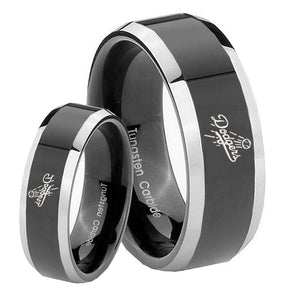 His Hers LA Dogers MLB Baseball Beveled Glossy Black 2 Tone Tungsten Mens Bands Ring Set