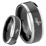 8mm LA Dogers MLB Baseball Beveled Glossy Black 2 Tone Tungsten Promise Ring