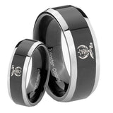 His Hers Masonic Shriners Beveled Glossy Black 2 Tone Tungsten Mens Band Set