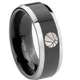 10mm Basketball Beveled Edges Glossy Black 2 Tone Tungsten Mens Engagement Ring