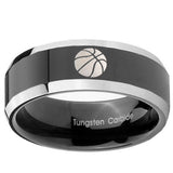 10mm Basketball Beveled Edges Glossy Black 2 Tone Tungsten Mens Engagement Ring