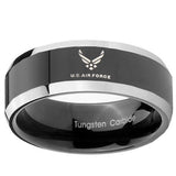 10MM Beveled Two Tone US Air Force Shiny Black Middle Tungsten Men's Ring