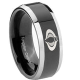 10mm Cobra Beveled Edges Glossy Black 2 Tone Tungsten Mens Ring Engraved