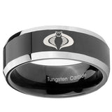 10mm Cobra Beveled Edges Glossy Black 2 Tone Tungsten Mens Ring Engraved