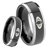 8mm Cobra Beveled Edges Glossy Black 2 Tone Tungsten Wedding Engraving Ring