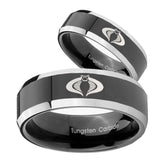 His Hers Cobra Beveled Edges Glossy Black 2 Tone Tungsten Mens Promise Ring Set