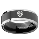 10mm Zelda Hylian Shield Beveled Glossy Black 2 Tone Tungsten Mens Wedding Band